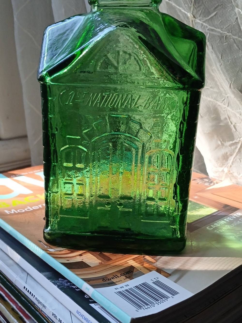 Vintage Wheaton Emerald Green Glass "1st National Bank"